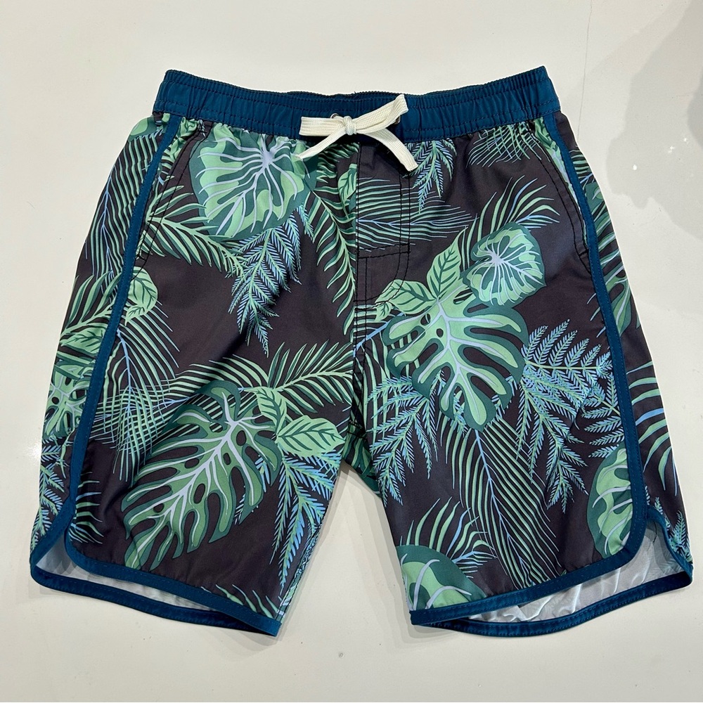 Fair Harbor Kids Swim Trunks - Green Leaf Print